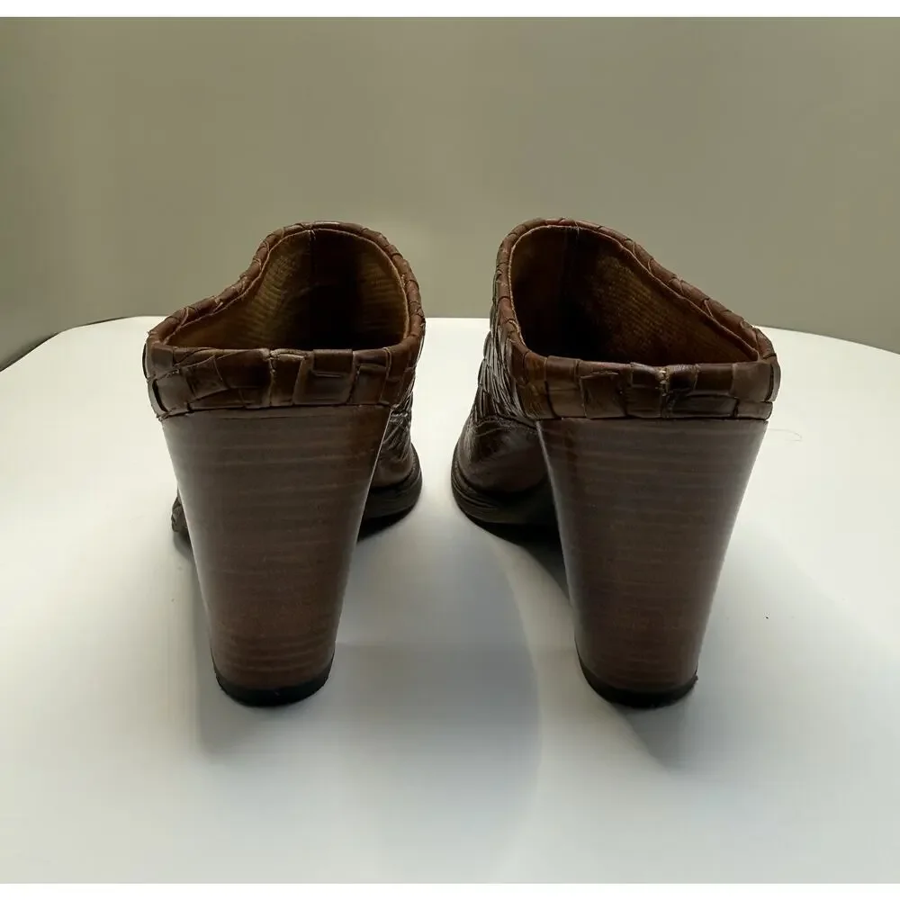 Sesto Meucci Womens Western High Heels Woven Leather Mules Sz 6 Italy
